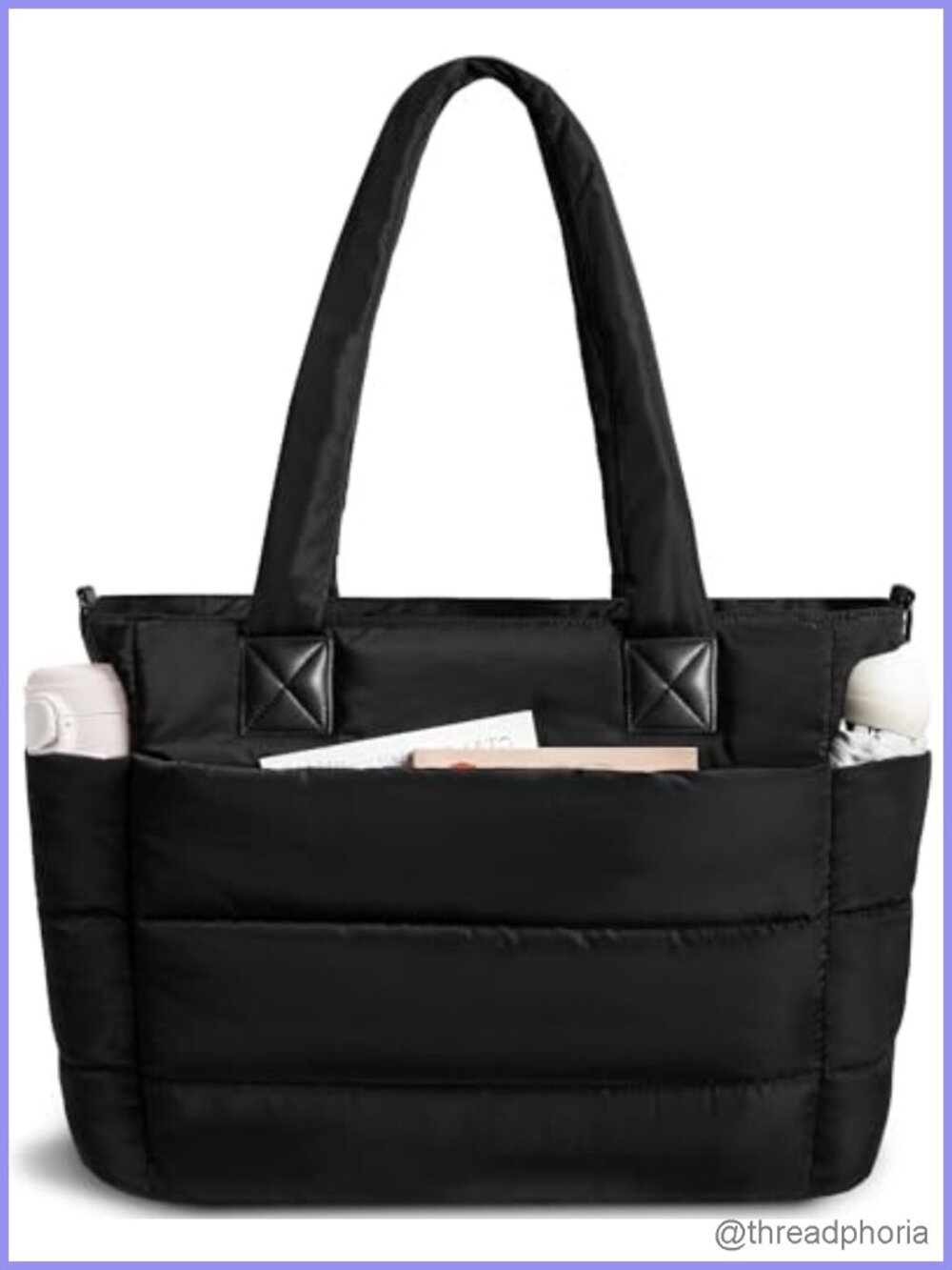 Quilted Puffer Tote Bag Lightweight Work Travel Handbag with Pockets